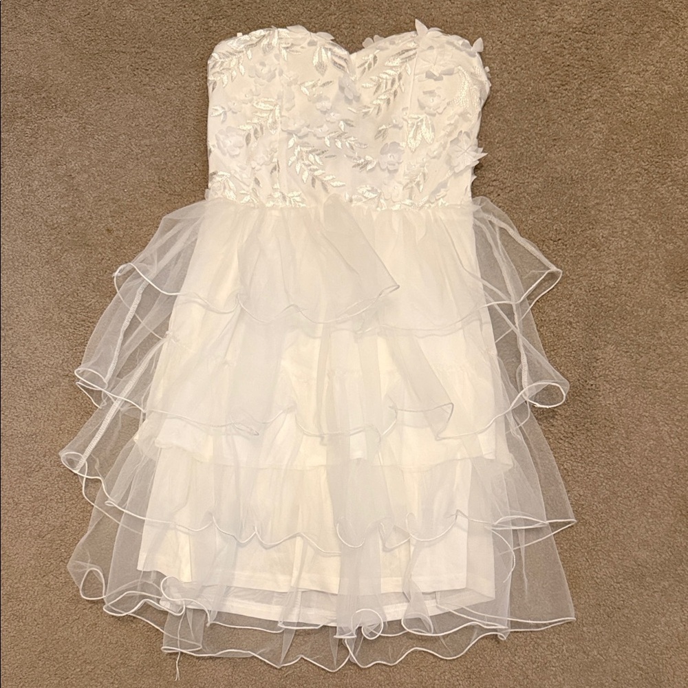 Strapless White Layered Dress